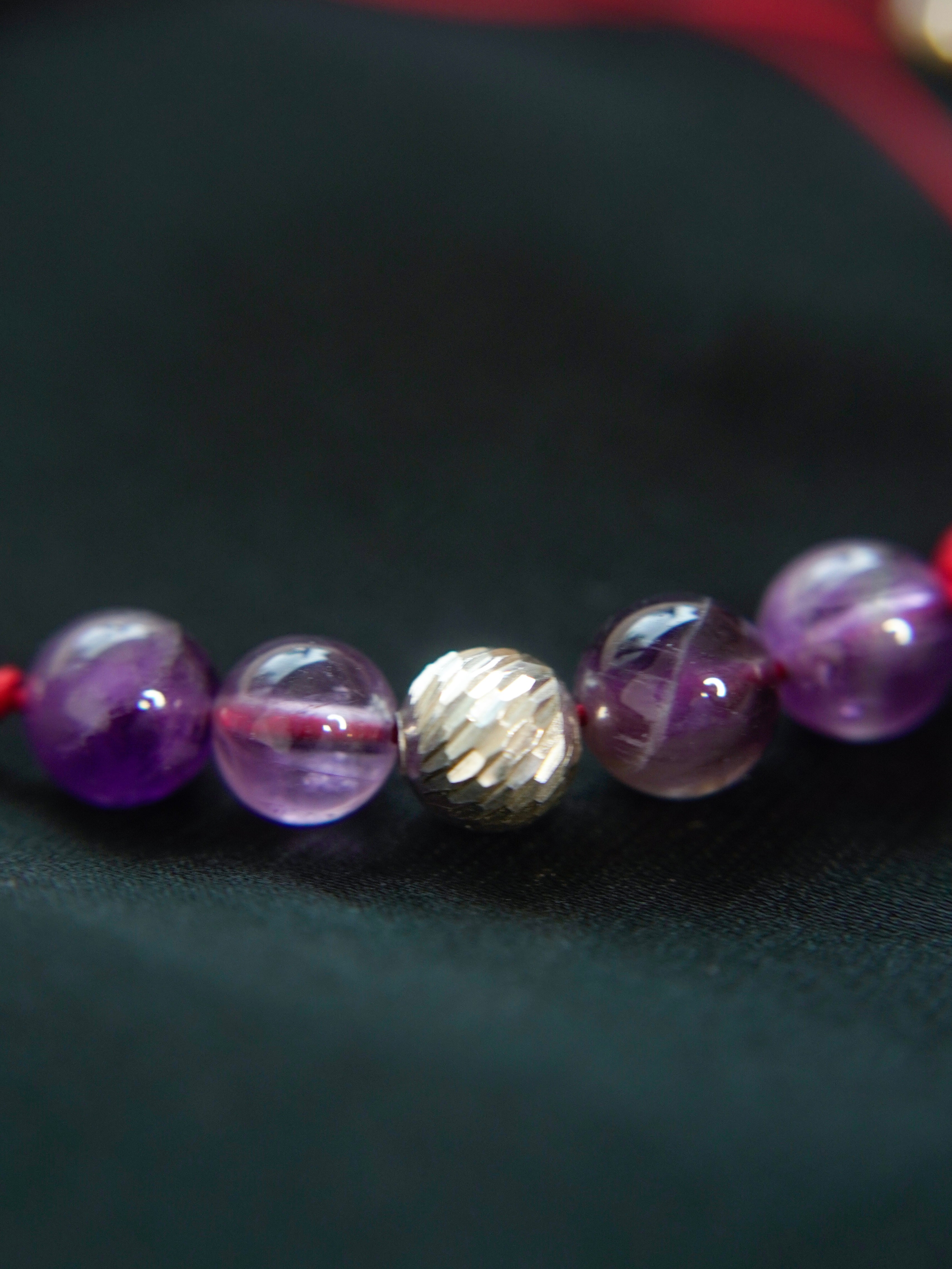 PULSERA AMATISTAS CON 1 BOLA 8MM- 2 BOLAS 4MM 0.86gr / Plata