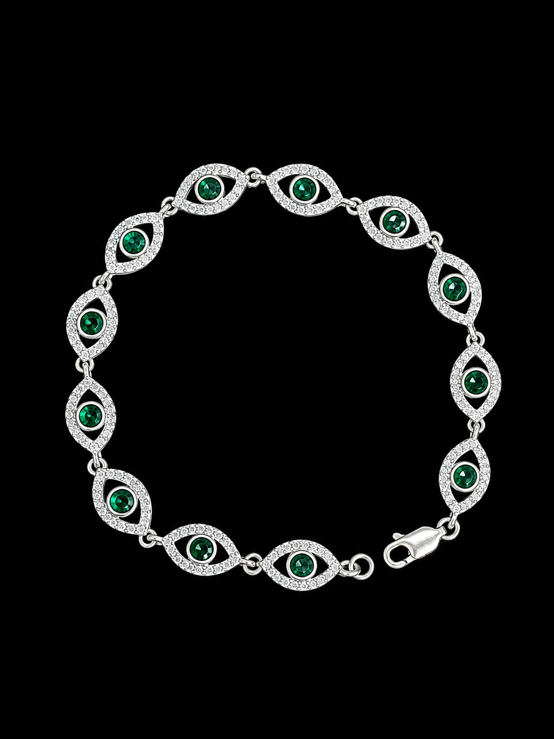 PULSO AJNA SWAROVSKI VERDE 10.99gr / 19cm / PLATA Esp. Esp.