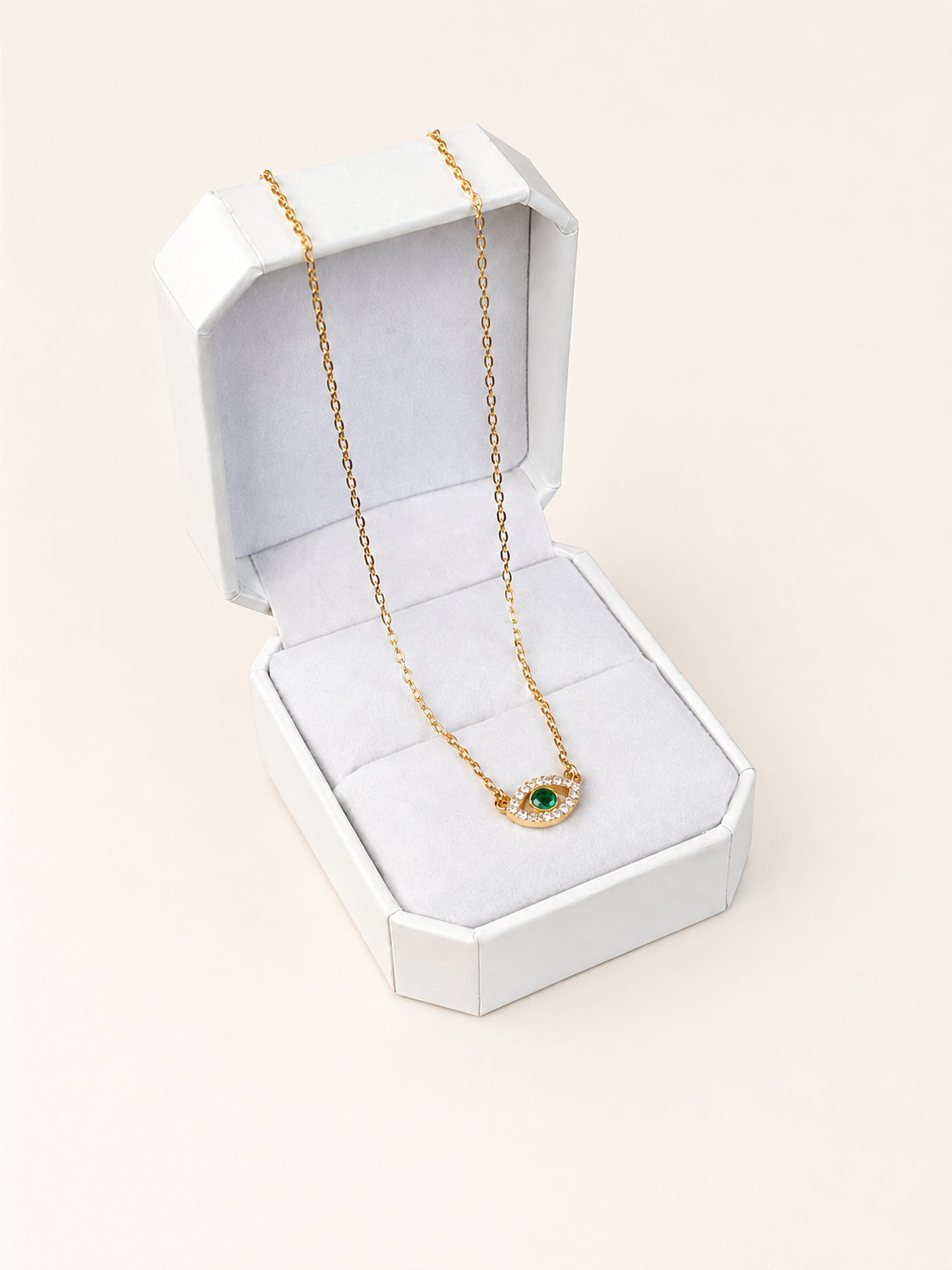 CADENA ROLON FINA AJNA SWAROVSKI BLANCO Y VERDE 2.61gr / 45cm / ORO AMARILLO italy cte