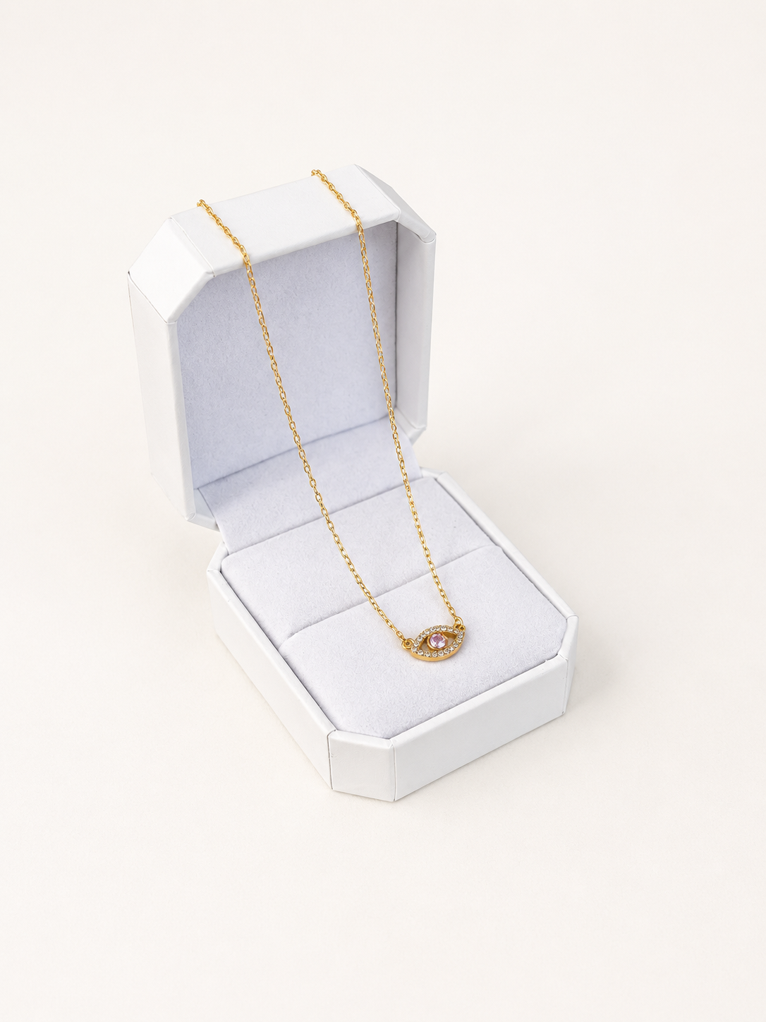 CADENA ROLON FINA AJNA SWAROVSKI BLANCO Y ROSA 2.66gr / 45cm / ORO AMARILLO italy cte