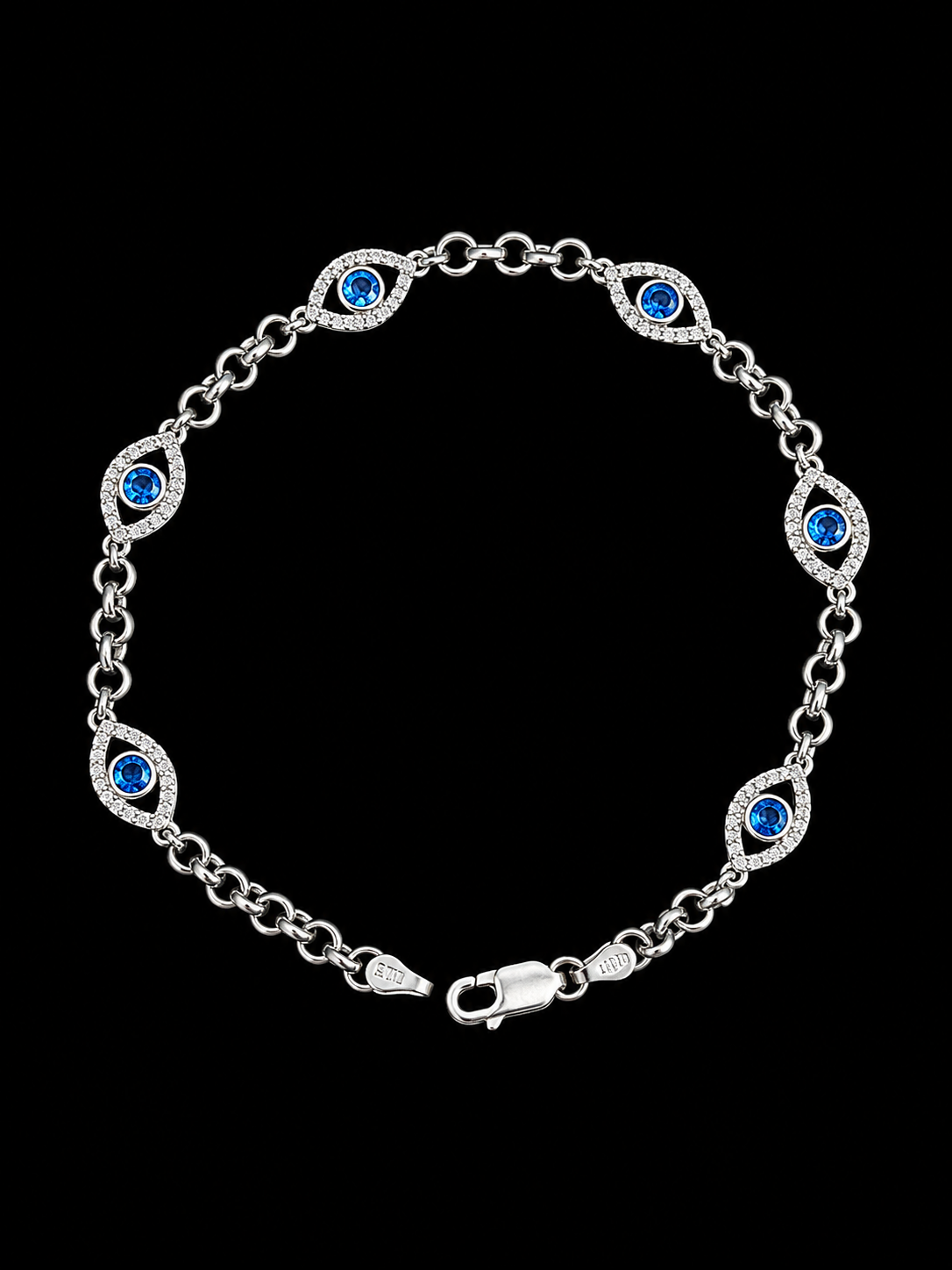 TOBILLERA AJNA SWAROVSKI AZUL ROLON 8.58gr / 24cm / PLATA Esp. Esp.