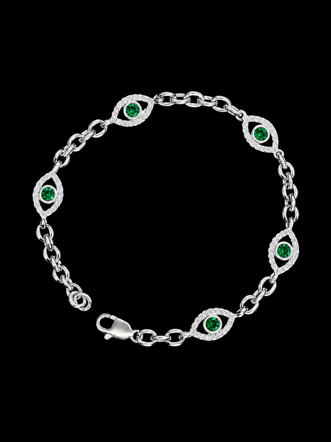 PULSO AJNA SWAROVSKI VERDE PAPER CLIP 8.7gr / 20cm / PLATA Esp. Esp.