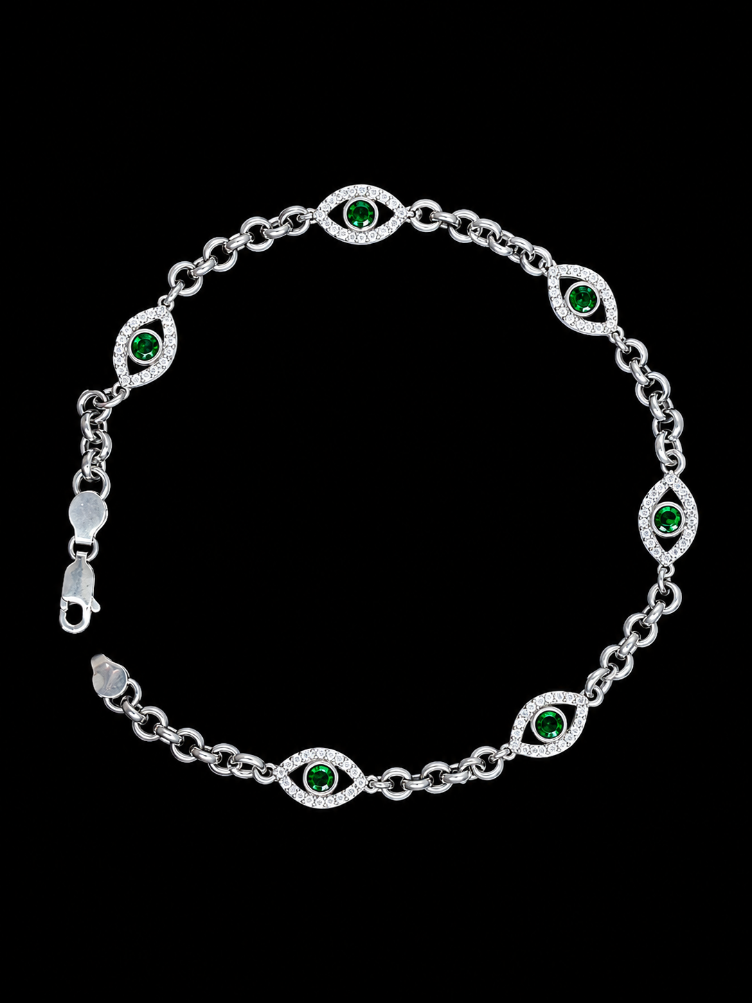 TOBILLERA AJNA SWAROVSKI VERDE ROLON 8.83gr / 24cm / PLATA Esp. Esp.
