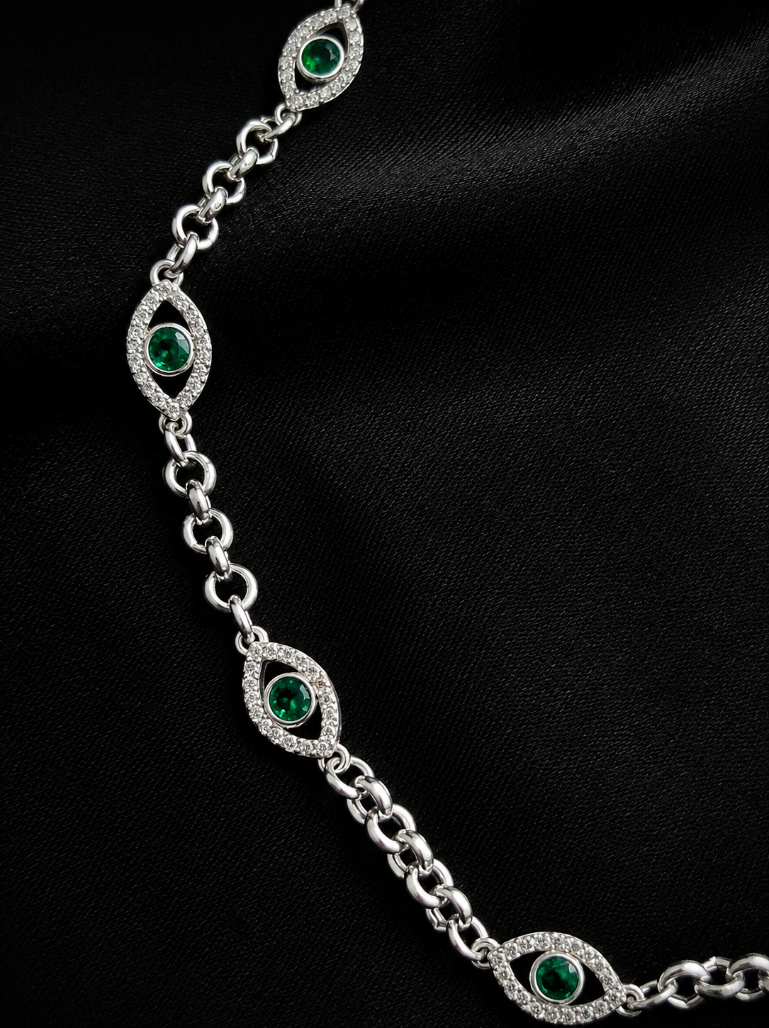 TOBILLERA AJNA SWAROVSKI VERDE ROLON 8.83gr / 24cm / PLATA Esp. Esp.
