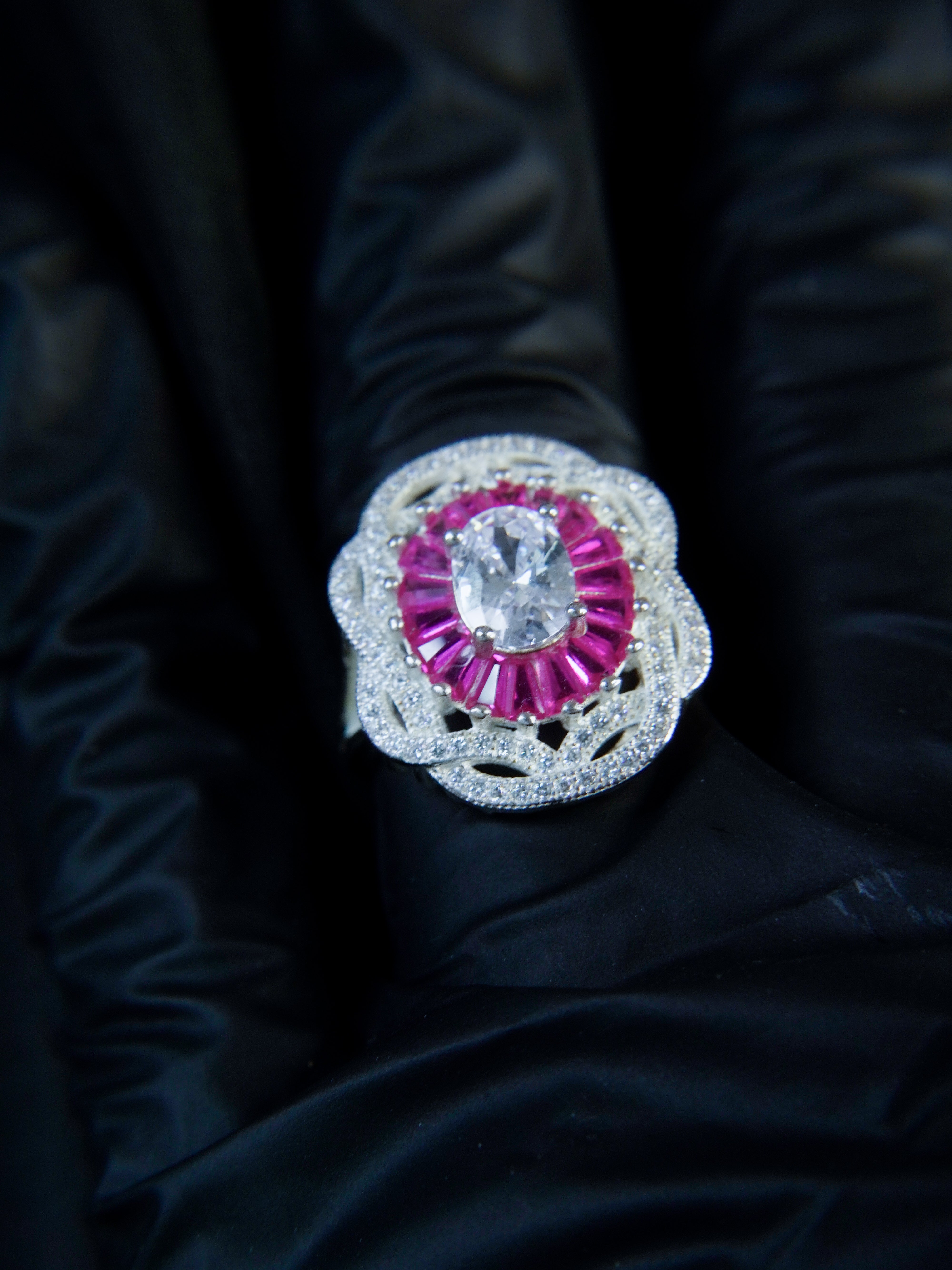 SOLITARIO FLOR FUCSIA 6gr / TALLA 7 / Plata