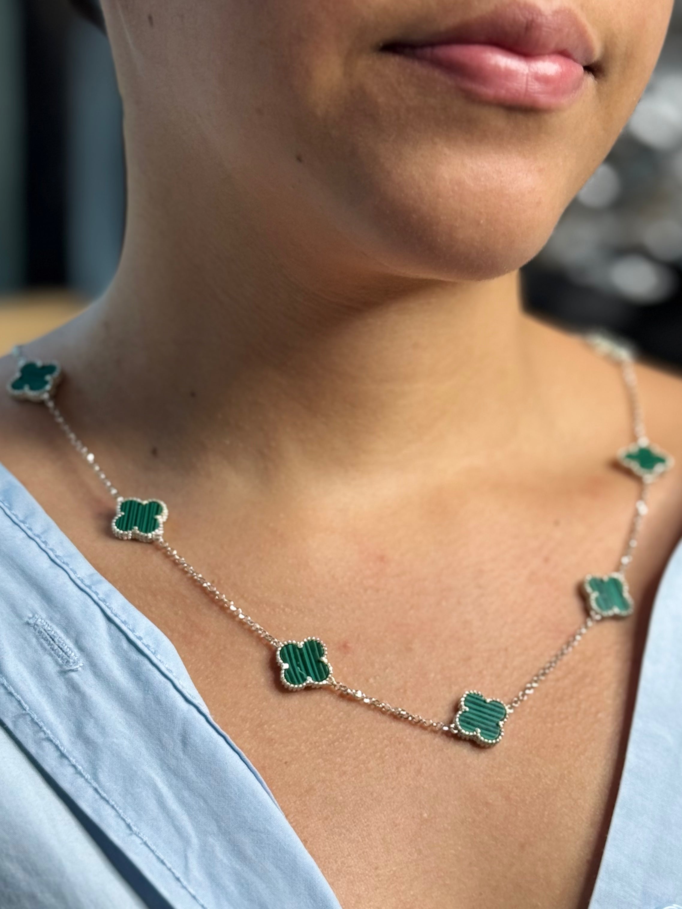 CADENA 10 TREBOL GRANDE VERDE 12.95gr / 50cm / Plata Esp.