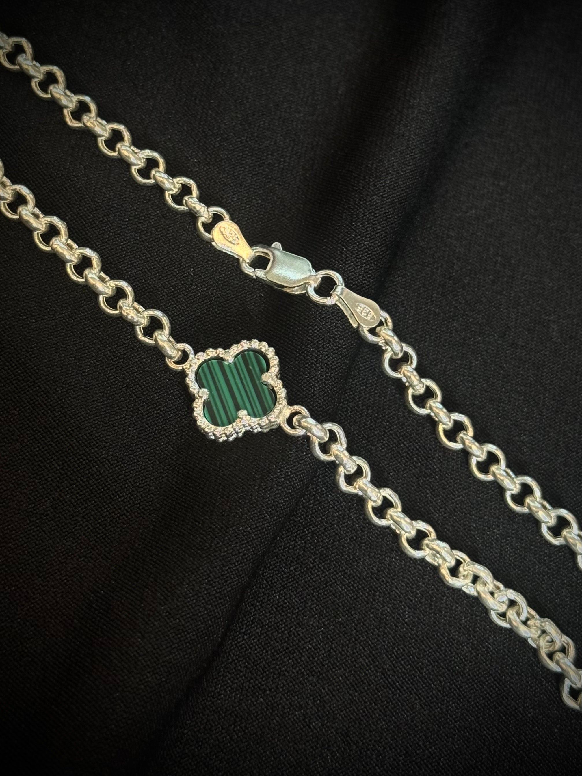 CADENA 5 Trebol verde 15.99gr / 60cm / PLATA Esp. Esp.