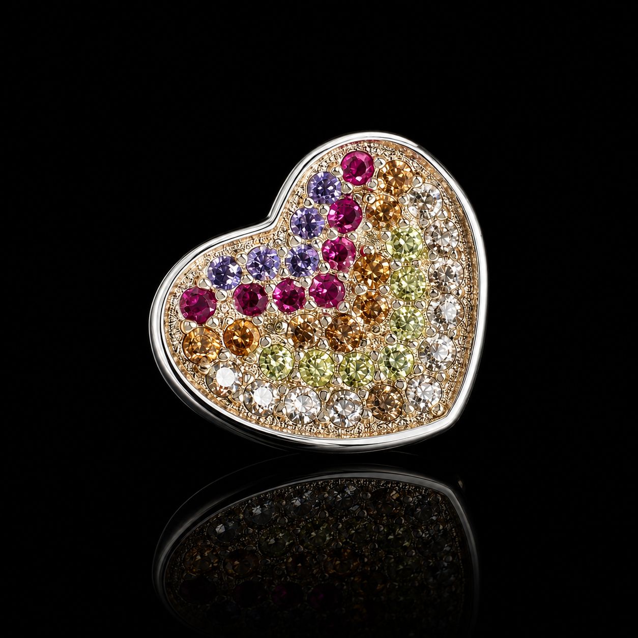 TOPOS CORAZON SWAROVSKI MULTICOLOR UNIDAD 1.23gr / 1cm / PLATA
