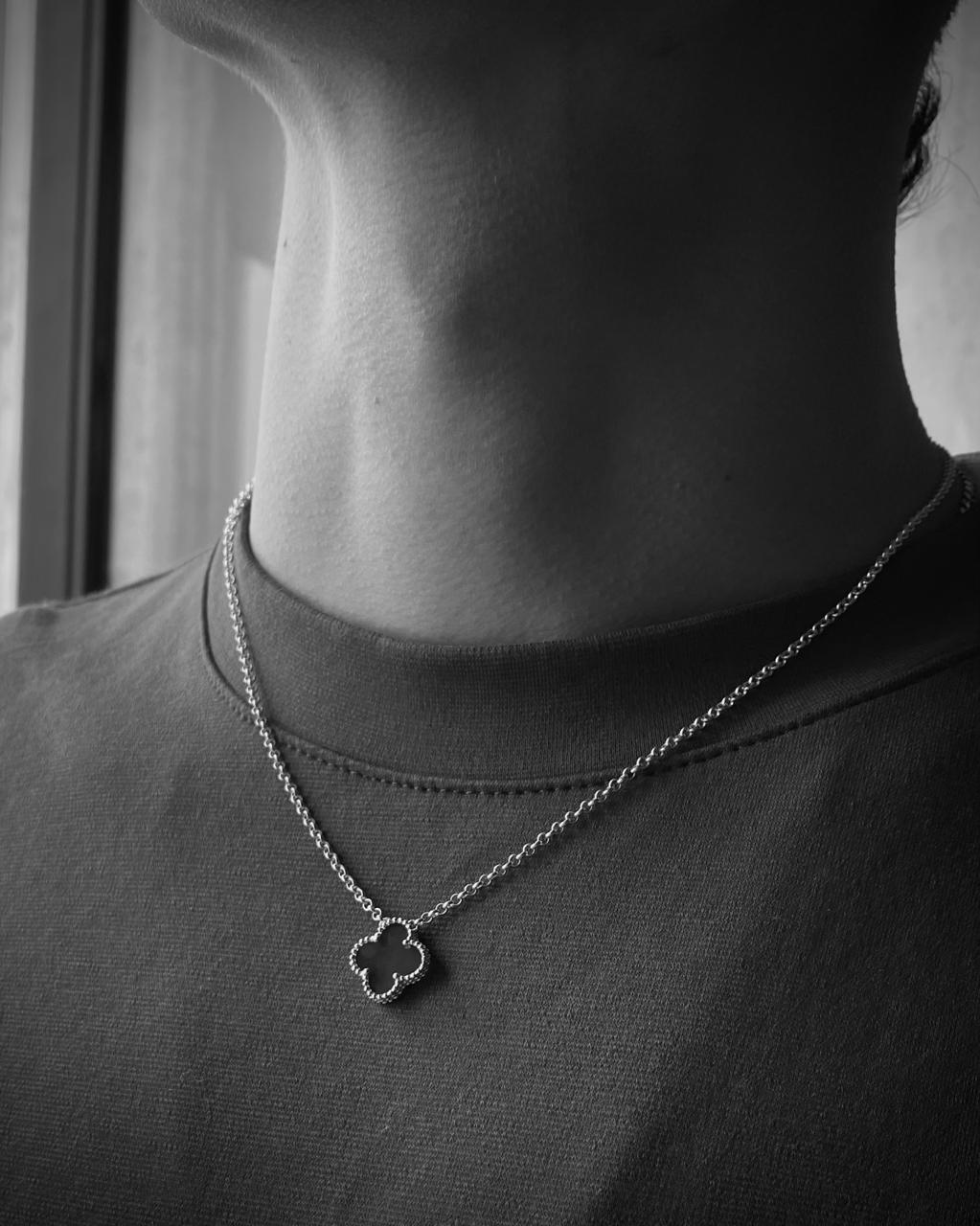 CADENA ROLÓN TRÉBOL 50CM PLATA