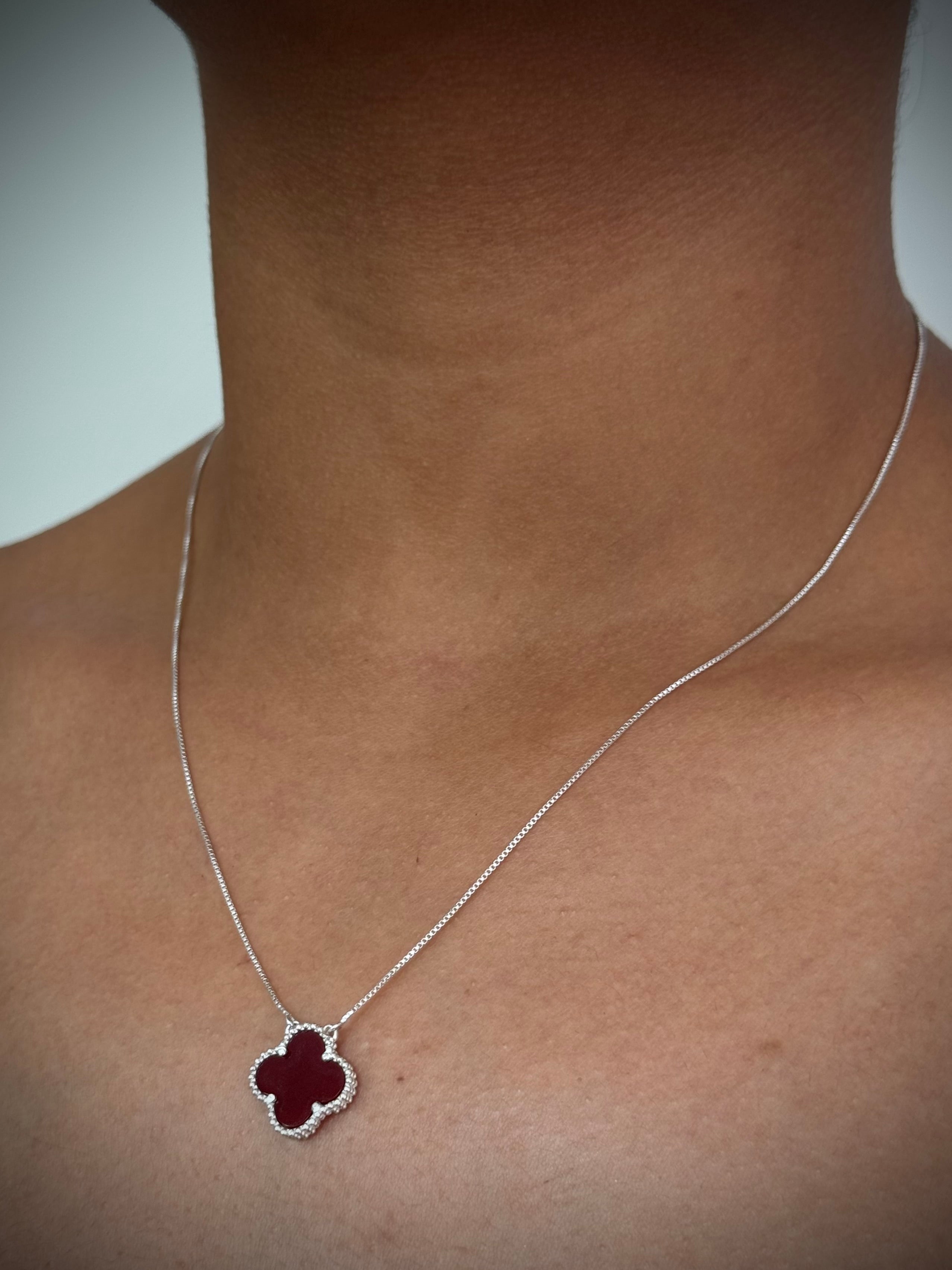 CADENA TREBOL ROJO VENECIANA 2.47gr / 45cm / PLATA Esp.