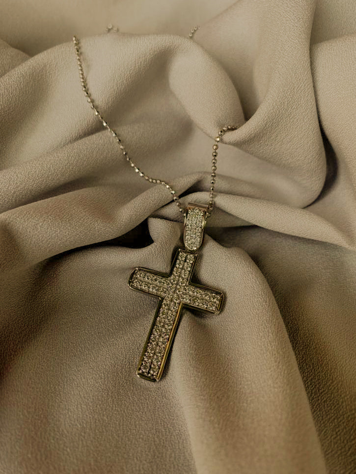 DIJE CRUZ 1,7 CTS DIAMANTES / ORO BLANCO 9GR