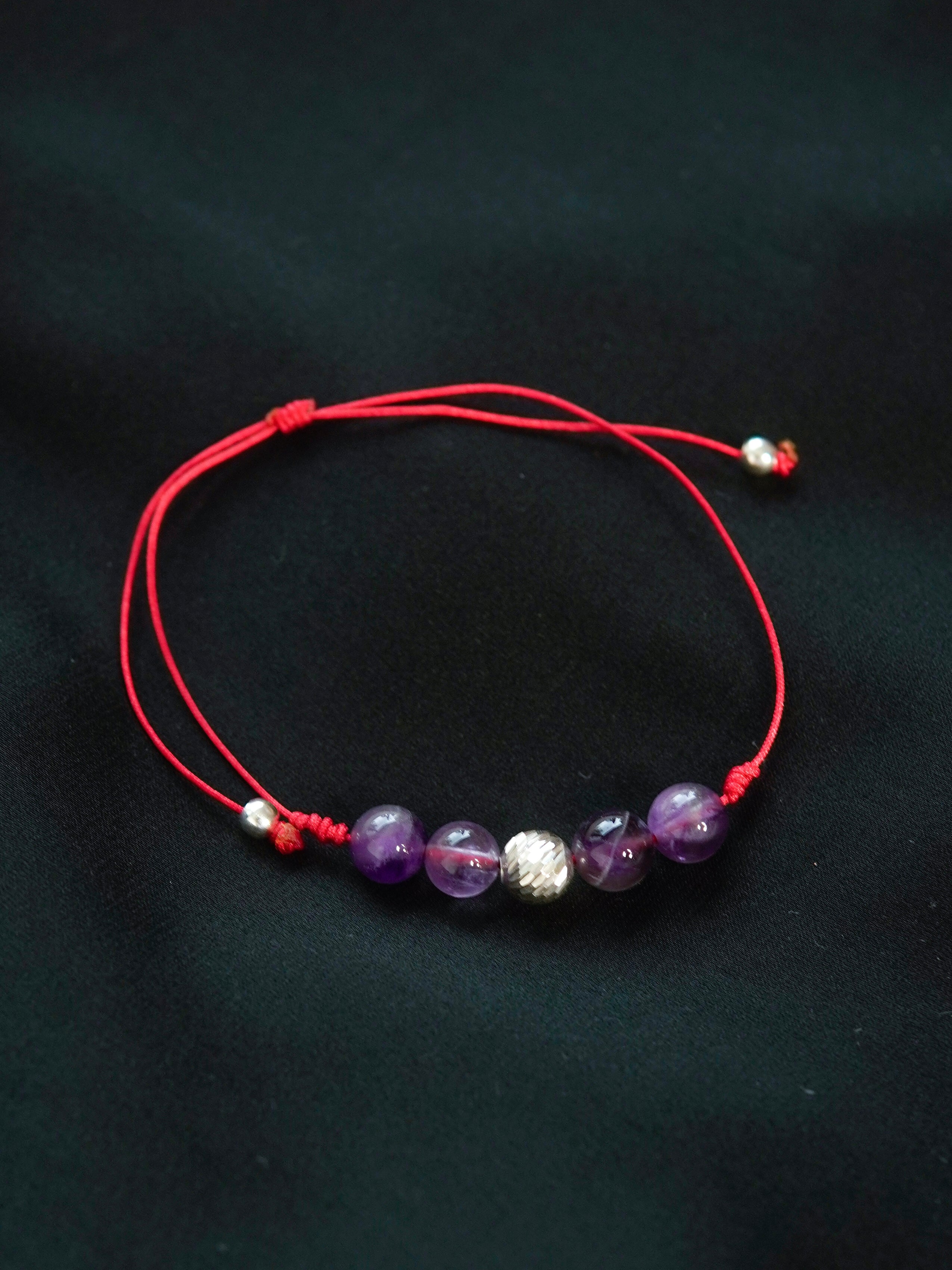 PULSERA AMATISTAS CON 1 BOLA 8MM- 2 BOLAS 4MM 0.86gr / Plata