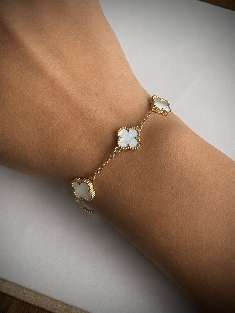 PULSO TREBOL BLANCO 3.73gr / 18cm / ORO AMARILLO italy cte