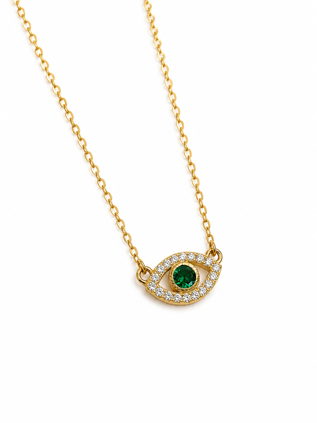 CADENA ROLON FINA AJNA SWAROVSKI BLANCO Y VERDE 2.61gr / 45cm / ORO AMARILLO italy cte