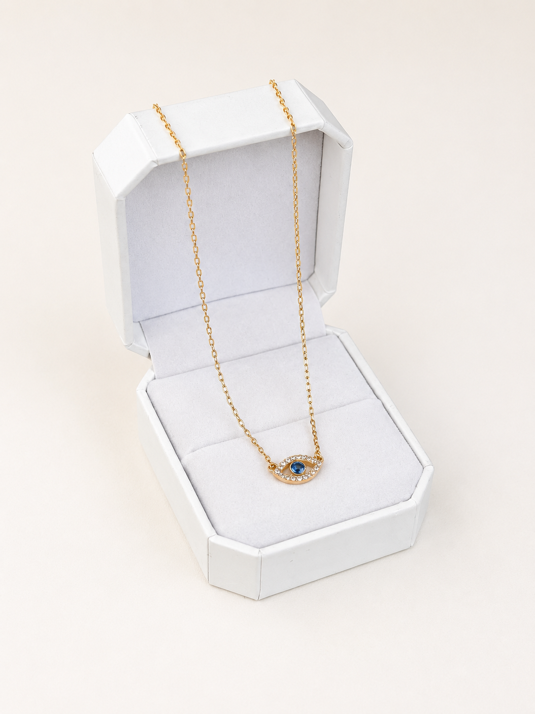 CADENA ROLON FINA AJNA SWAROVSKI BLANCO Y AZUL 2.65gr / 45cm / ORO AMARILLO italy cte