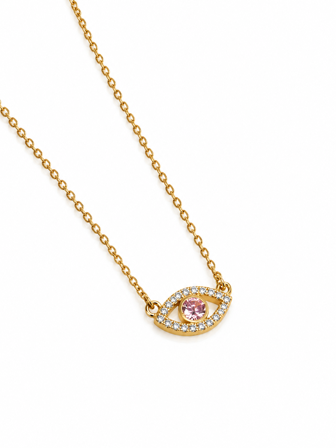 CADENA ROLON FINA AJNA SWAROVSKI BLANCO Y ROSA 2.66gr / 45cm / ORO AMARILLO italy cte