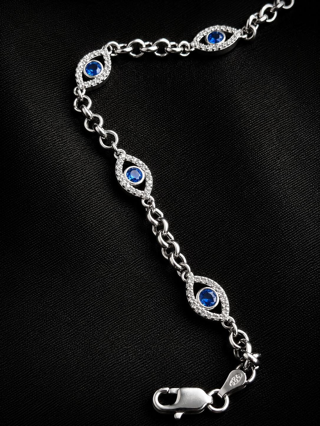 TOBILLERA AJNA SWAROVSKI AZUL ROLON 8.58gr / 24cm / PLATA Esp. Esp.