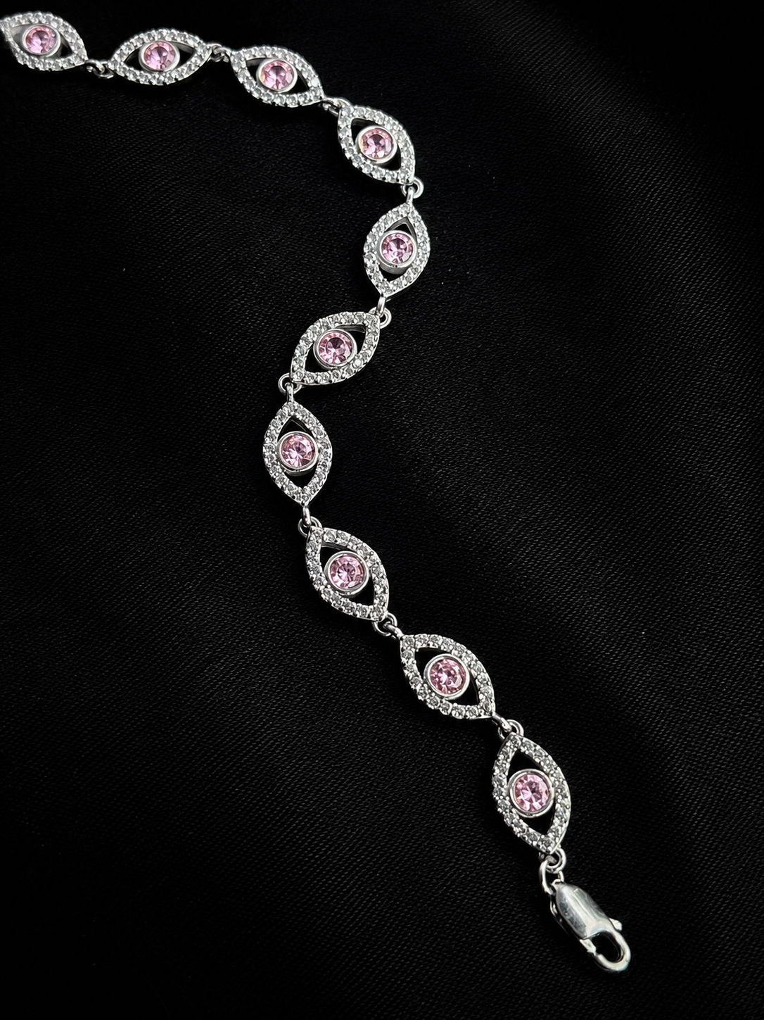 PULSO AJNA SWAROVSKI ROSA 11.29gr / 18cm / PLATA Esp. Esp.