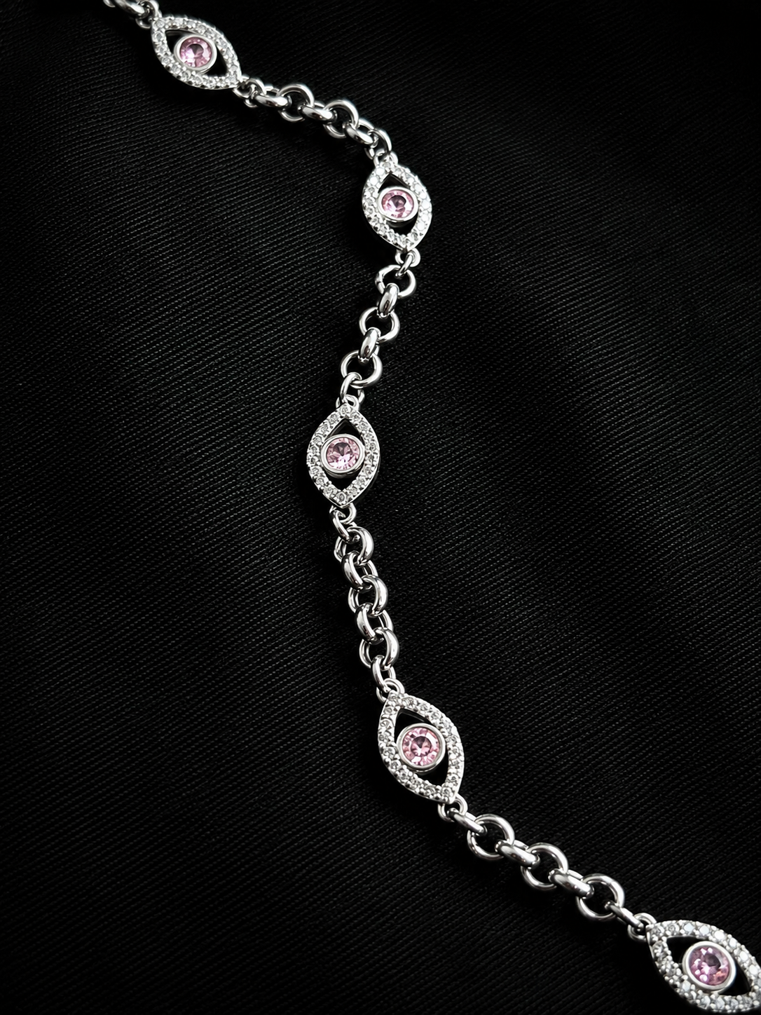 TOBILLERA AJNA SWAROVSKI ROSA ROLON 9.01gr / 24cm / PLATA Esp. Esp.