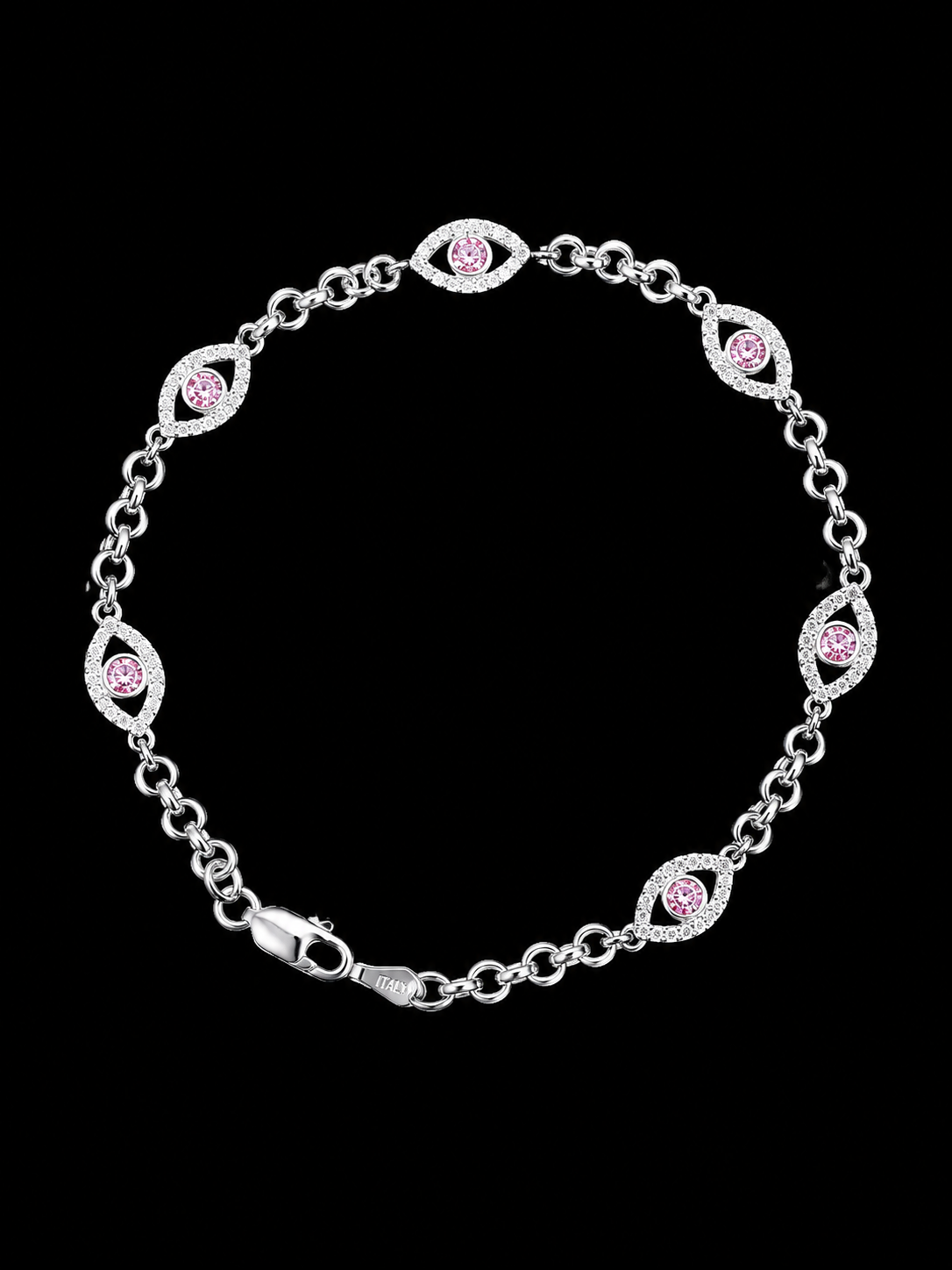 TOBILLERA AJNA SWAROVSKI ROSA ROLON 9.01gr / 24cm / PLATA Esp. Esp.