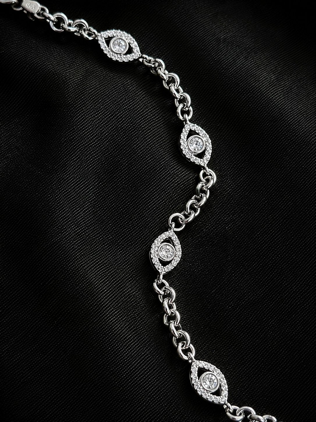 TOBILLERA AJNA SWAROVSKI BLANCO ROLON 8.86gr / 24cm / PLATA Esp. Esp.