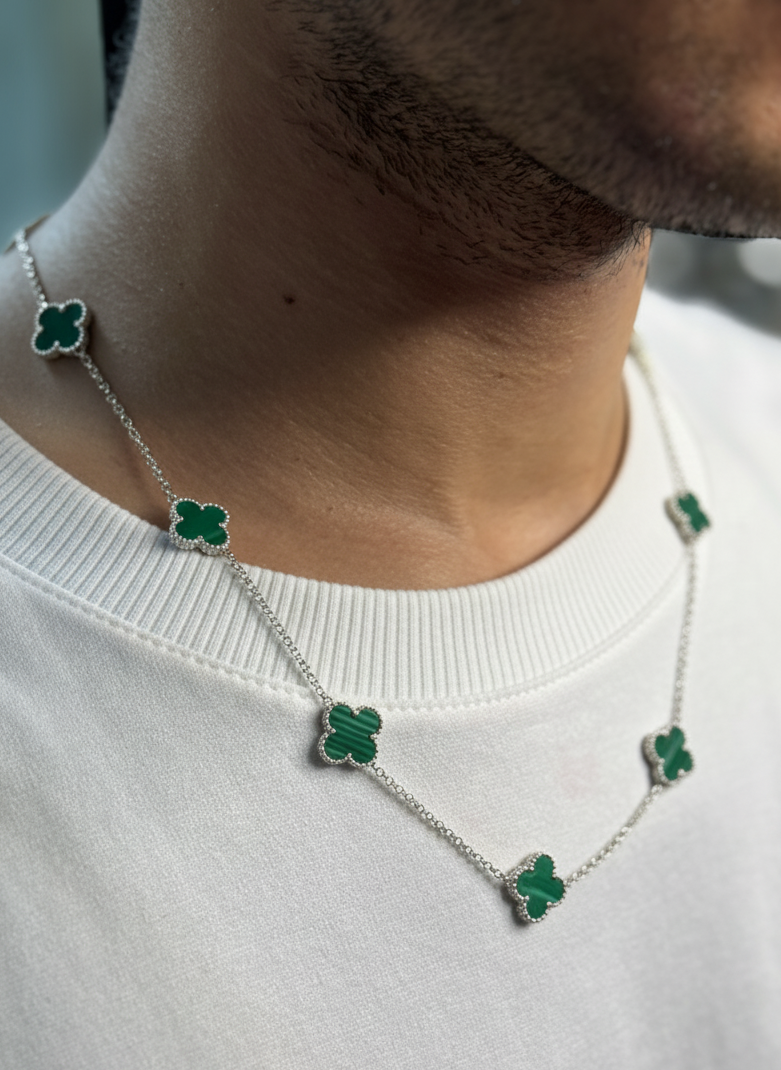 CADENA 10 TREBOL GRANDE VERDE 12.95gr / 50cm / Plata Esp.