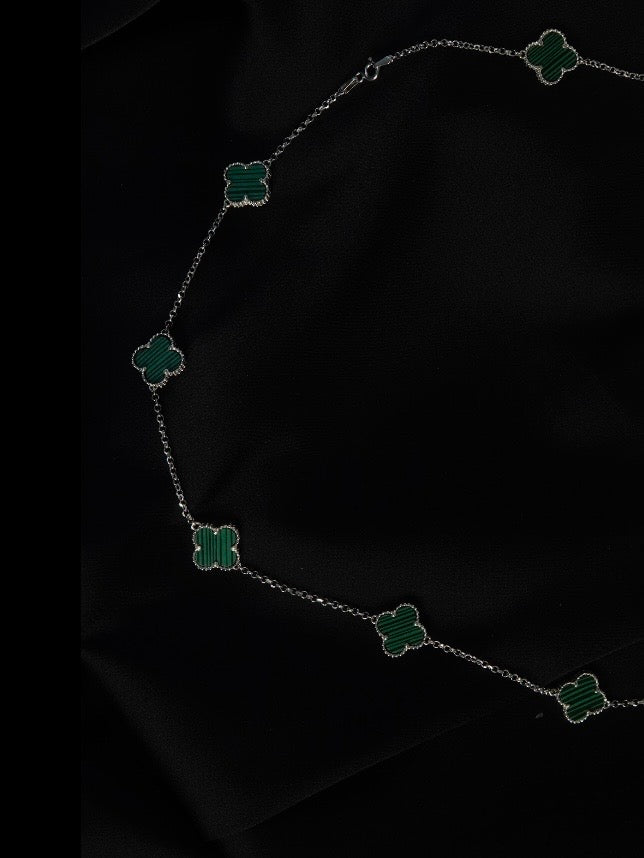 CADENA 10 TREBOL GRANDE VERDE 12.95gr / 50cm / Plata Esp.