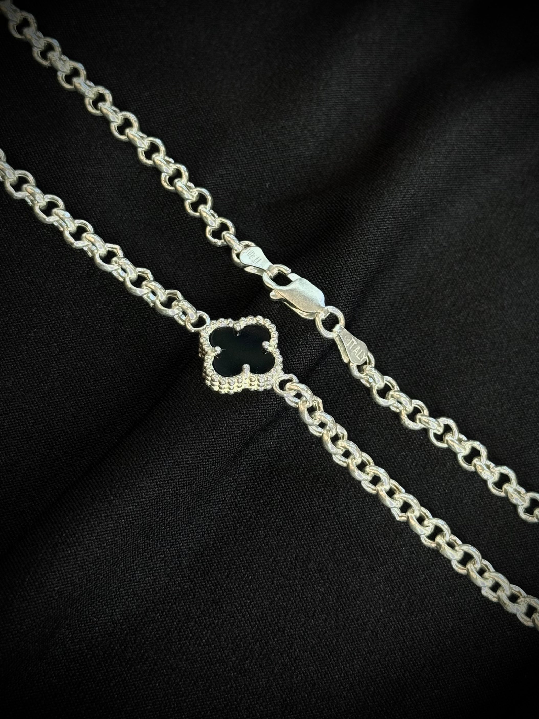 CADENA 5 Trebol negro 16.37gr / 60cm / PLATA Esp. Esp.