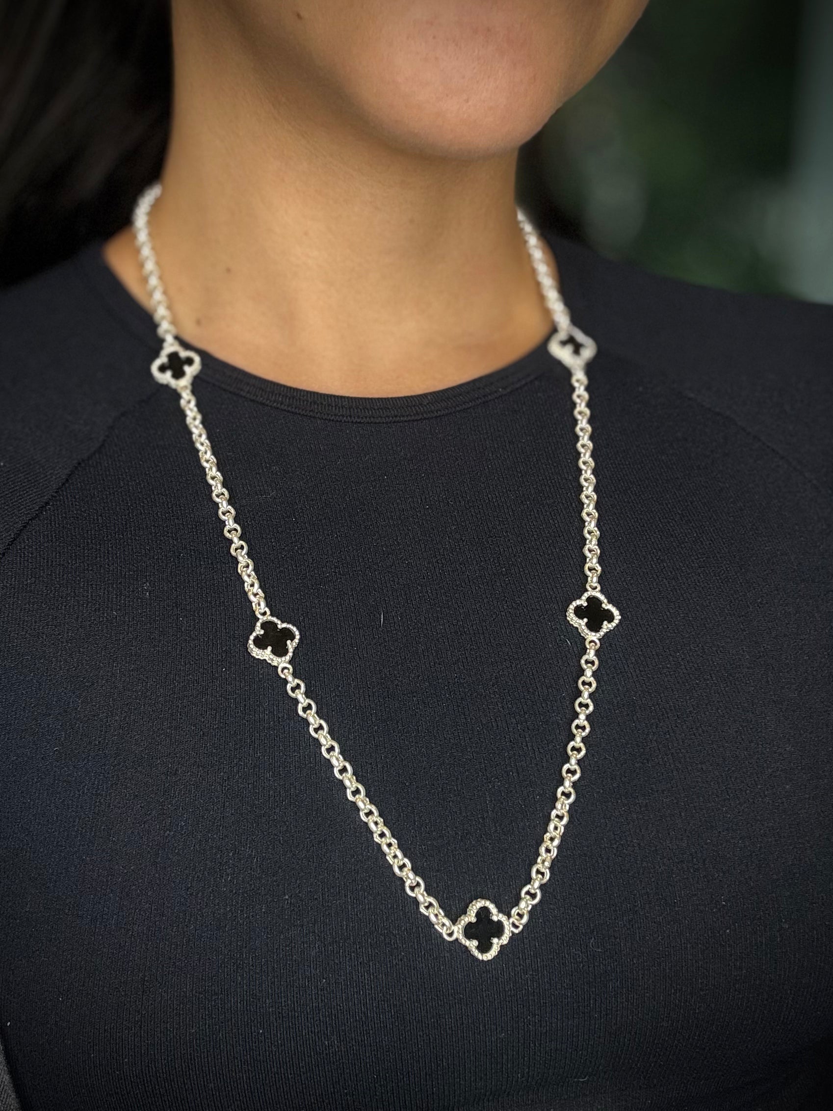CADENA 5 Trebol negro 16.37gr / 60cm / PLATA Esp. Esp.