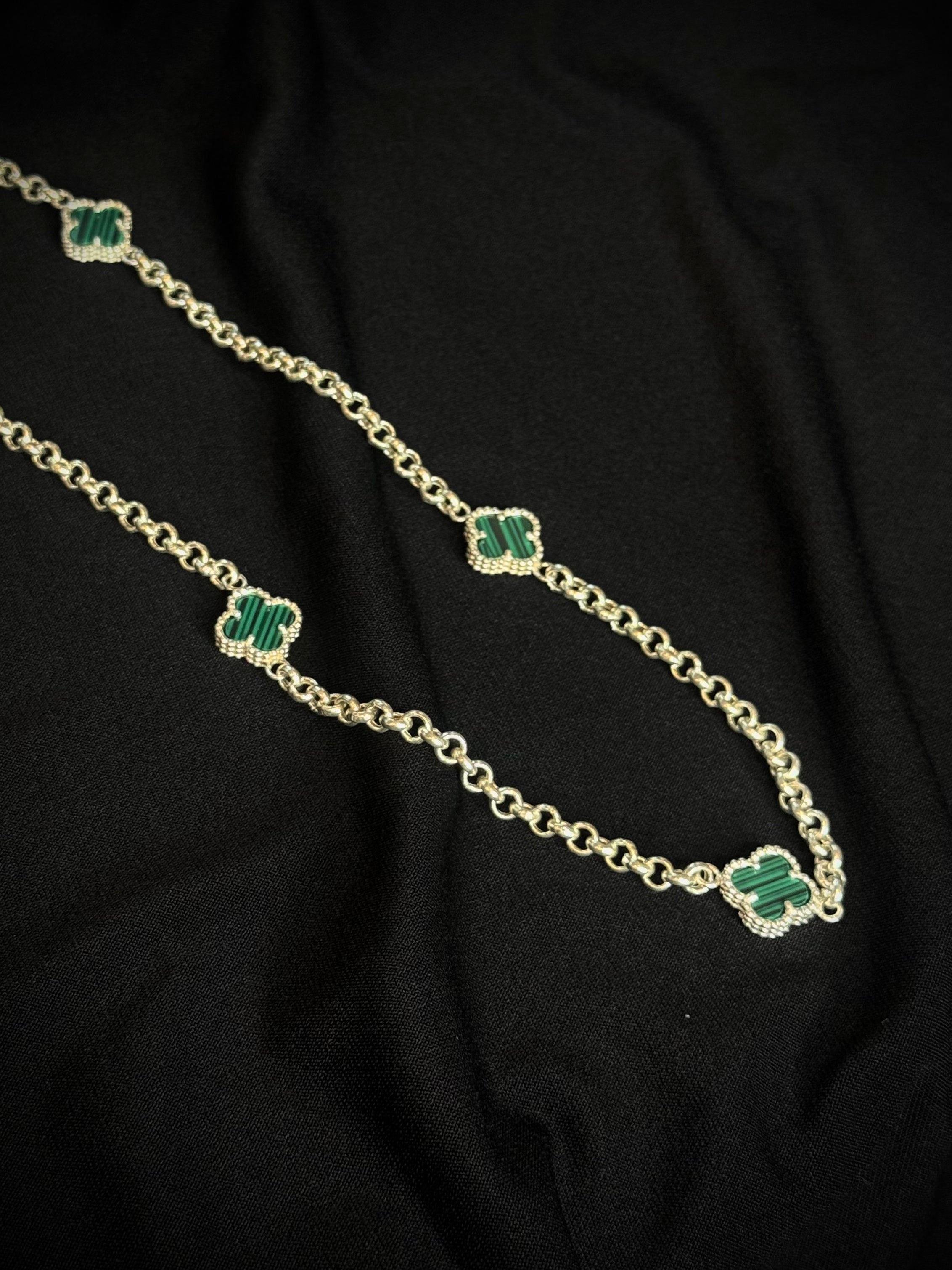 CADENA 5 Trebol verde 15.99gr / 60cm / PLATA Esp. Esp.