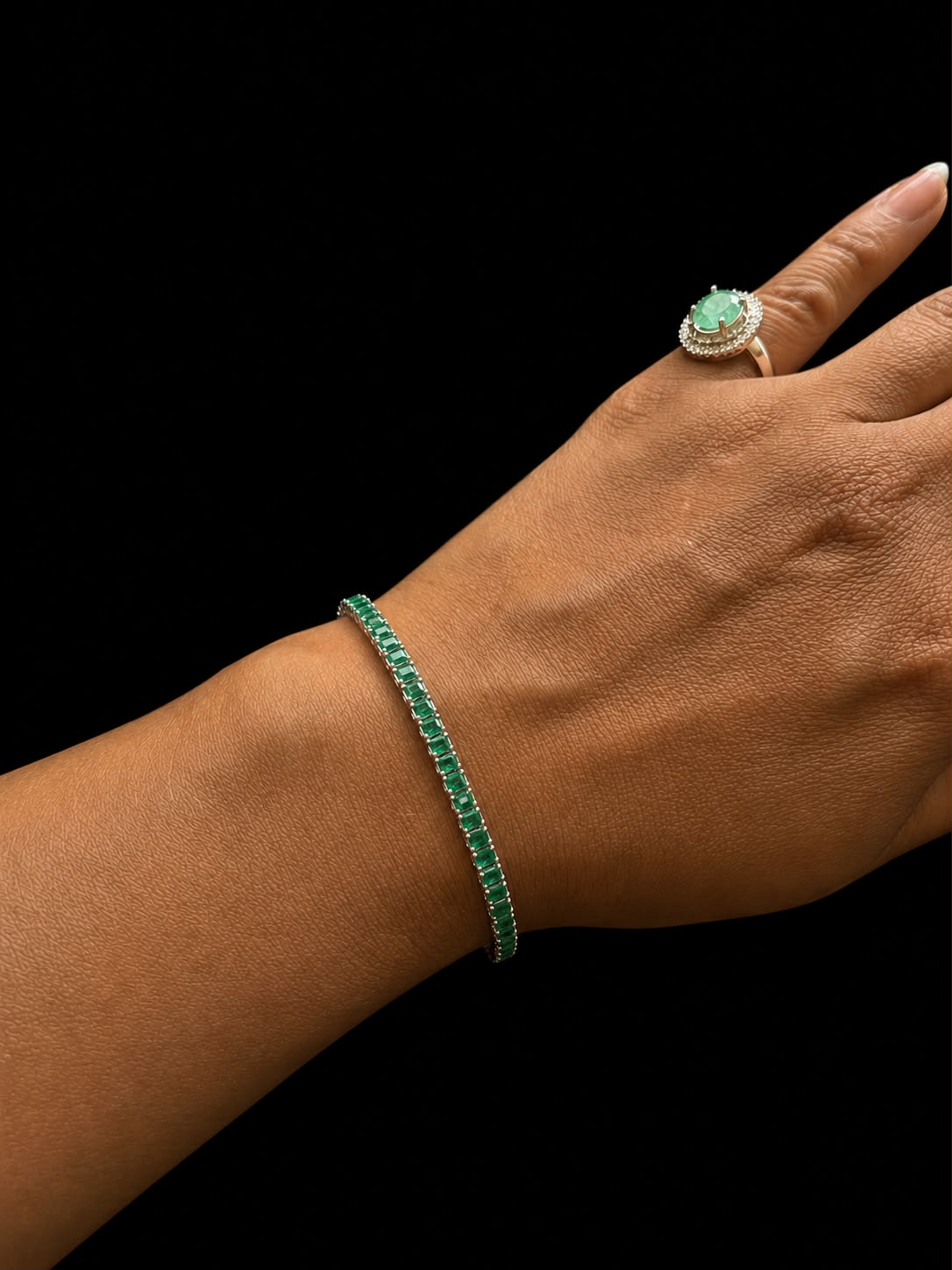 PULSO TENNIS BAGUETTE VERDE 6.4gr / 18cm / PLATA