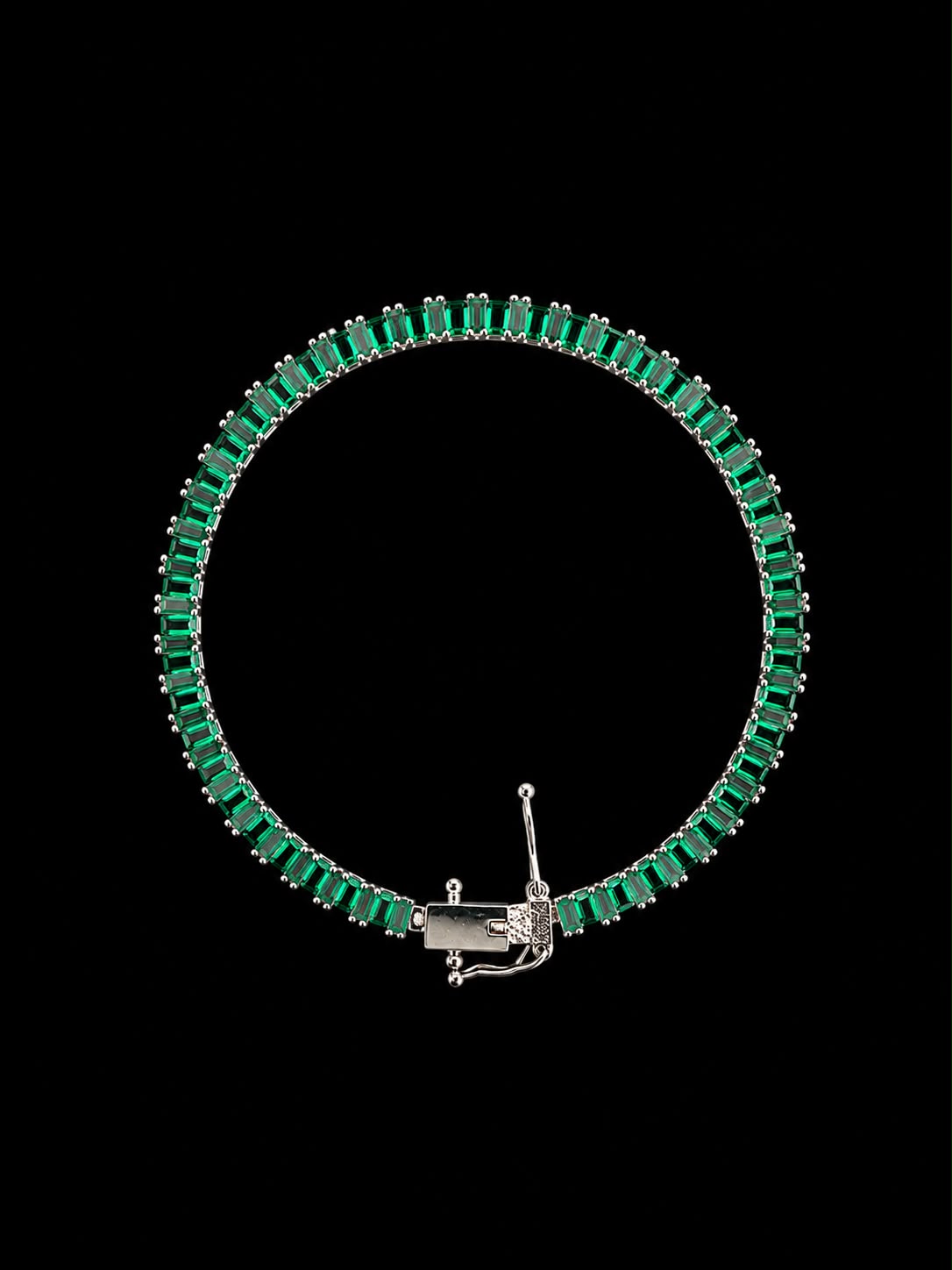 PULSO TENNIS BAGUETTE VERDE 6gr / 17cm / PLATA