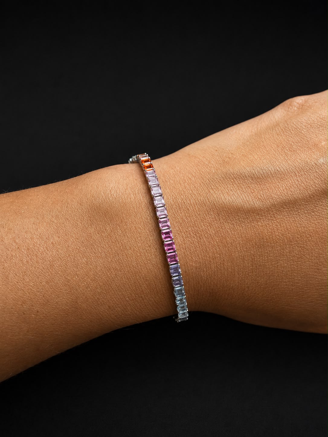 PULSO TENNIS BAGUETTE MULTICOLOR 5.99gr / 18cm / PLATA